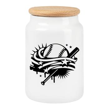 Une balle de baseball et une batte de base-ball - Boîte à biscuits avec couvercle en bois - blanc - Devant
