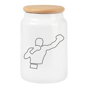 boxing - Cookie Jar with Wooden Lid - white - Front