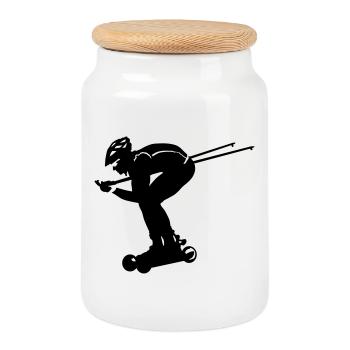 nordic cross skating - Cookie Jar with Wooden Lid - white - Front