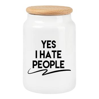 Oui je déteste les gens - Boîte à biscuits avec couvercle en bois - blanc - Devant