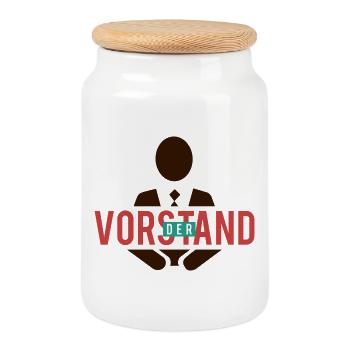 Der Vorstand - Keksdose mit Holzdeckel - Weiß - Vorne