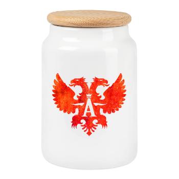 Albanien Shqipëri - Albanischer Adler - Albaner - Keksdose mit Holzdeckel - Weiß - Vorne