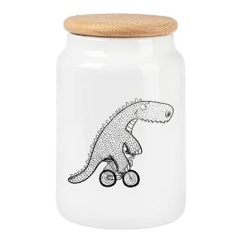 Happy Dino Sur Fahhrad I Bike Crocodile I Cycliste - Boîte à biscuits avec couvercle en bois - blanc - Devant