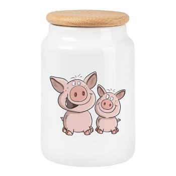 Deux petits cochons dans le bonheur I Cartoon Pigs - Boîte à biscuits avec couvercle en bois - blanc - Devant