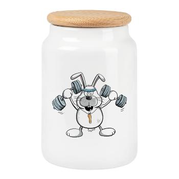 Strong Bunny I Fun Comic Fitness Strength Training - Cookie Jar with Wooden Lid - white - Front