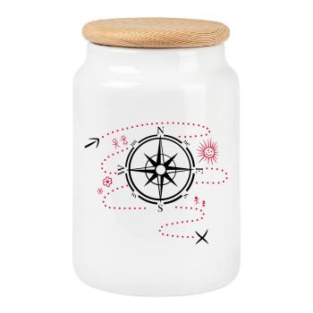 Large Compass with hiking map - Cookie Jar with Wooden Lid - white - Front