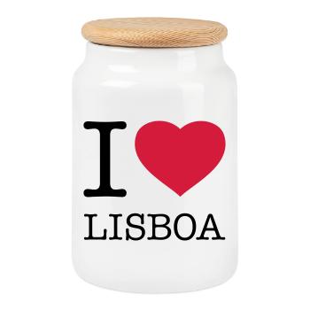 I LOVE LISBON Lissabon Lisbon Portugal - Keksdose mit Holzdeckel - Weiß - Vorne