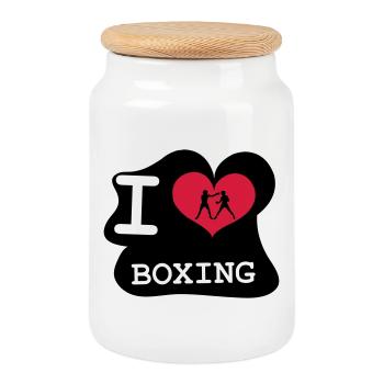 I Love Boxing - Keksdose mit Holzdeckel - Weiß - Vorne