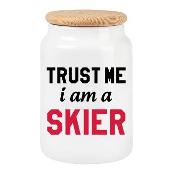Trust me I am Skier - Boîte à biscuits avec couvercle en bois - blanc - Devant