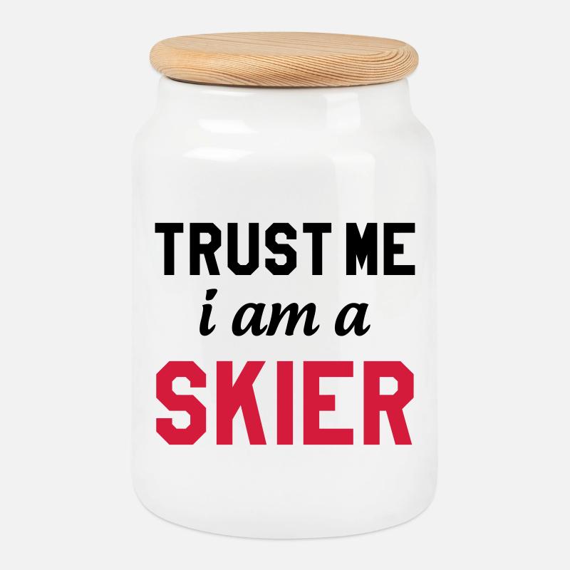 Trust me I am Skier - Boîte à biscuits avec couvercle en bois - blanc