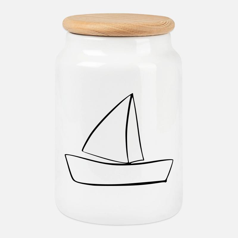 boat - Cookie Jar with Wooden Lid - white