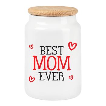 Best Mom Ever - Cookie Jar with Wooden Lid - white - Front