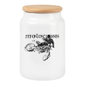 motocross - Cookie Jar with Wooden Lid - white - Front