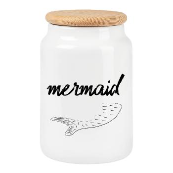 mermaid - Cookie Jar with Wooden Lid - white - Front
