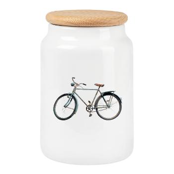 Fahrrad retro - Keksdose mit Holzdeckel - Weiß - Vorne