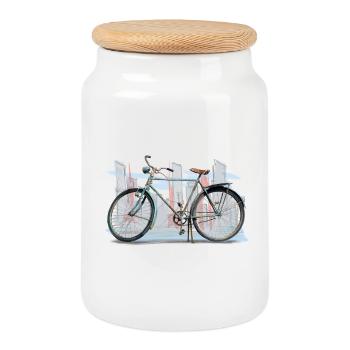 Fahrrad retro - Keksdose mit Holzdeckel - Weiß - Vorne