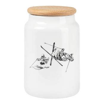 mogul skiing - Boîte à biscuits avec couvercle en bois - blanc - Devant