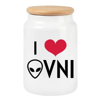 Ovni Ufo Extraterrestre Espace Geek Planète - Boîte à biscuits avec couvercle en bois - blanc - Devant