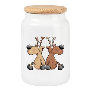 Reindeer Friendship - Cookie Jar with Wooden Lid - white - Front