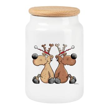 Christmas Reindeers - Cookie Jar with Wooden Lid - white - Front