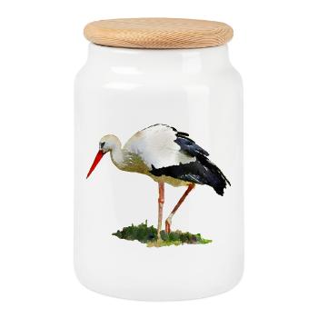 storch vogel - Keksdose mit Holzdeckel - Weiß - Vorne