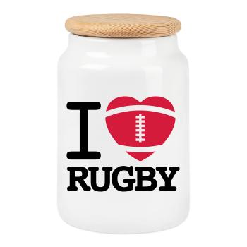 I love Rugby - Boîte à biscuits avec couvercle en bois - blanc - Devant