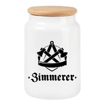 Zimmerer, Zunftzeichen mit alter Schrift - Keksdose mit Holzdeckel - Weiß - Vorne