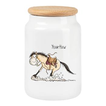 Yeah Haw Quarter Horse - Cookie Jar with Wooden Lid - white - Front