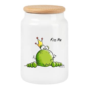 Frosch mit Krone - Frösche - König - Kiss Me - Keksdose mit Holzdeckel - Weiß - Vorne