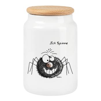 Ich Spinne - Smile - Spinnen - Schwarz - Lachen - Keksdose mit Holzdeckel - Weiß - Vorne