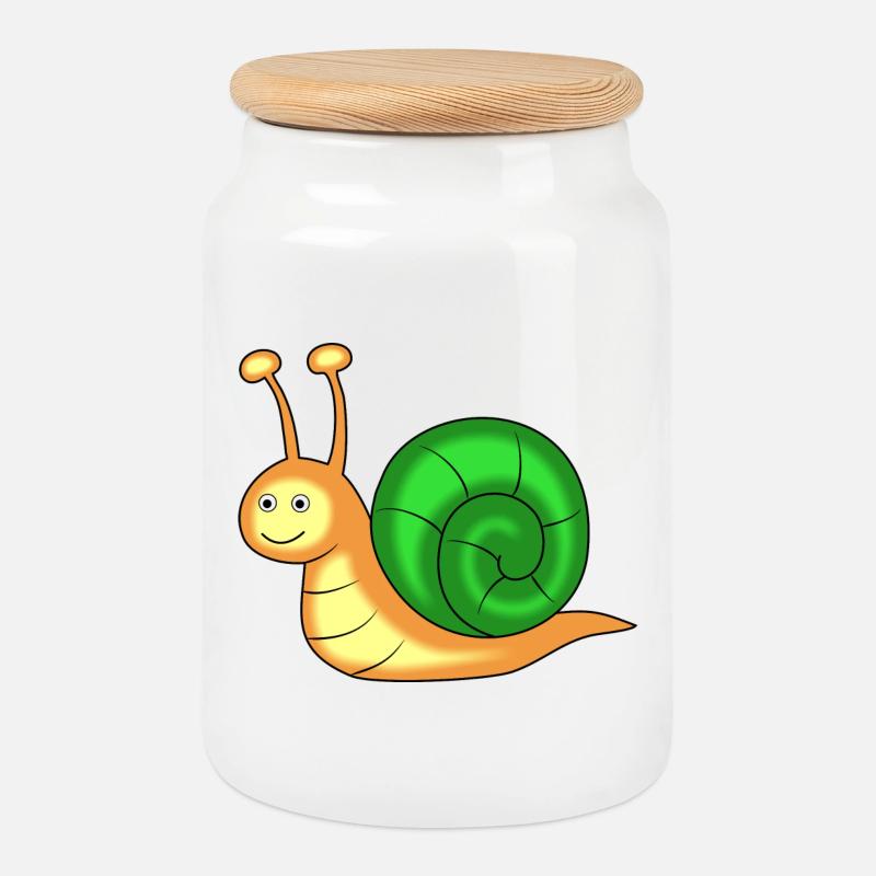 snail - Cookie Jar with Wooden Lid - white