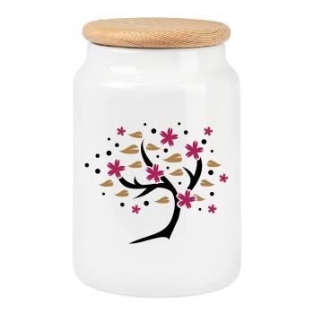 stylized cherry blossom tree in spring - Cookie Jar with Wooden Lid - white - Front