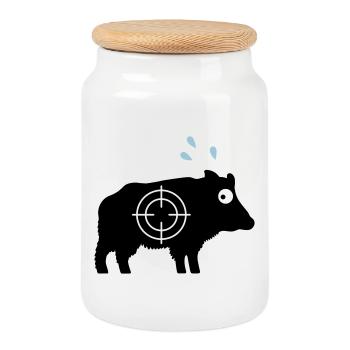 Wildschwein mit Angstschweiß und Fadenkreuz - Keksdose mit Holzdeckel - Weiß - Vorne