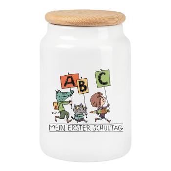 Erster Schultag ABC Abenteuer - Keksdose mit Holzdeckel - Weiß - Vorne