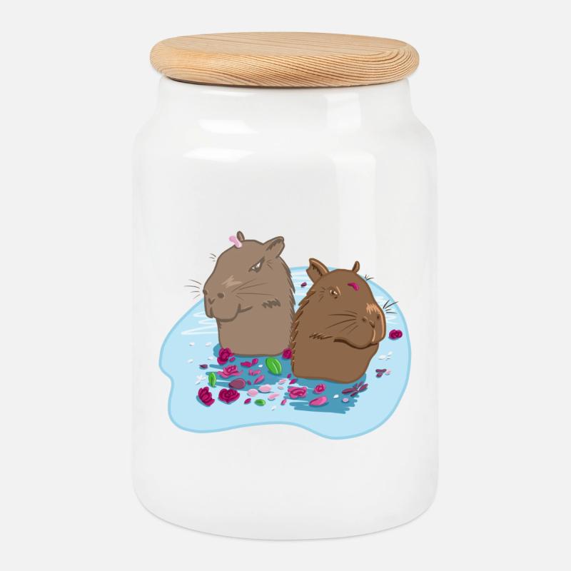 Capybaras amoureux - Boîte à biscuits avec couvercle en bois - blanc