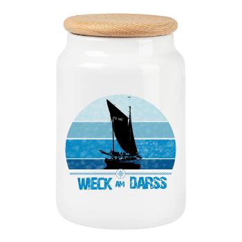Wieck am Darss avec Zeesboot - Boîte à biscuits avec couvercle en bois - blanc - Devant