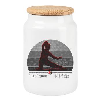 Tai Chi Fighter - Training Outfit Gift - Cookie Jar with Wooden Lid - white - Front