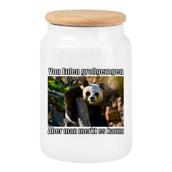 Panda Owl Panda Bear Raised By Owls German Funny - Cookie Jar with Wooden Lid - white - Front
