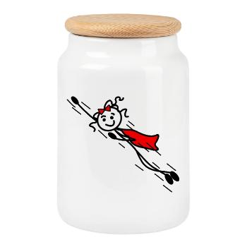 Flying superwoman or super fast - Cookie Jar with Wooden Lid - white - Front