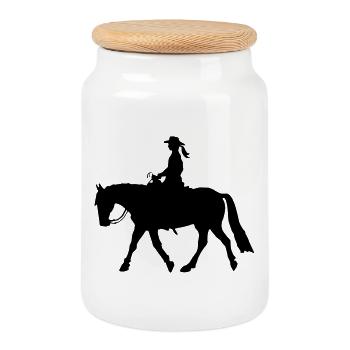 Westernreiterin, Westernpferd Pleasure Reiten - Keksdose mit Holzdeckel - Weiß - Vorne