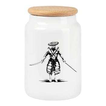 samurai fighter warrior symbol art art fighting - Cookie Jar with Wooden Lid - white - Front