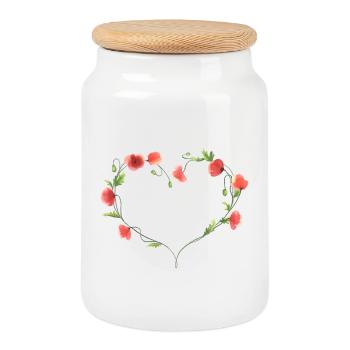 Poppy Heart - Cookie Jar with Wooden Lid - white - Front