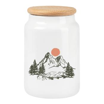 Mountain Nature Tents Camping stars forest gift - Cookie Jar with Wooden Lid - white - Front
