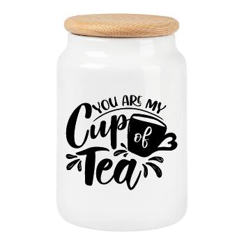 You Are My Cup Of Tea Saying - Cookie Jar with Wooden Lid - white - Front