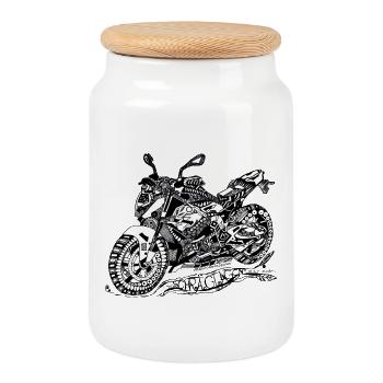 Biker saying - Cookie Jar with Wooden Lid - white - Front