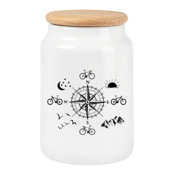 Bike - Cookie Jar with Wooden Lid - white - Front