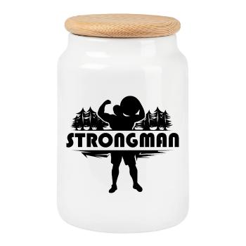 strongman nature strong man stone symbol power - Cookie Jar with Wooden Lid - white - Front