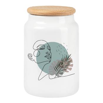 La rêveuse endormie - Visage de femme minimaliste - Boîte à biscuits avec couvercle en bois - blanc - Devant