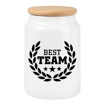 Best Team - Cookie Jar with Wooden Lid - white - Front