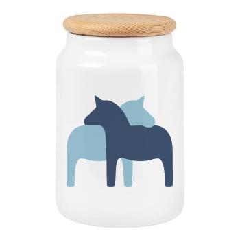 Dala Horse Couple light blue dark blue Horses Love - Cookie Jar with Wooden Lid - white - Front
